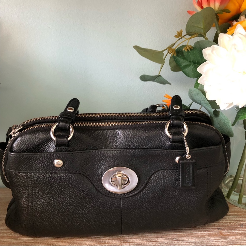 Coach Penelope Pebbled Black Leather Satchel
